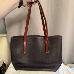 Go Forth Goods Avery Leather Large Black Brown Tote Bag Purse Thick Leather